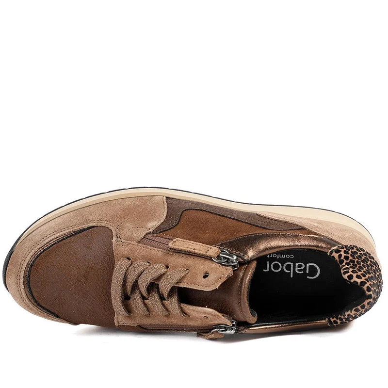 Gabor Leather Zip & Lace Trainers - GAB42029 / 329 512 - Espresso
