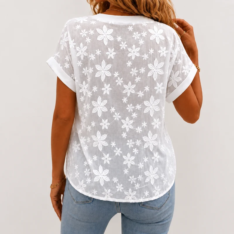 Sieska | Bestickte Baumwollbluse mit floralem Muster