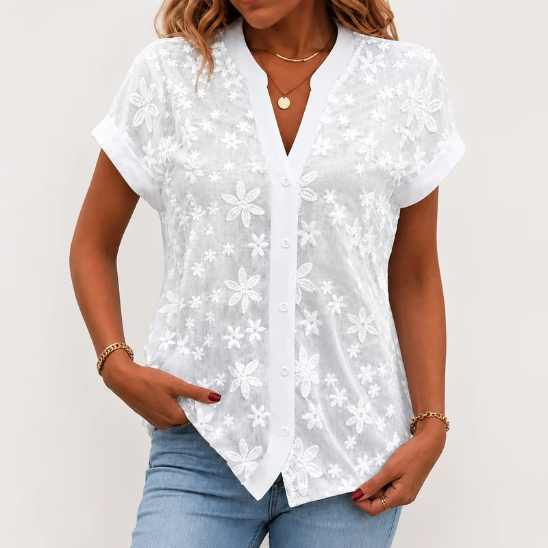 Sieska | Bestickte Baumwollbluse mit floralem Muster