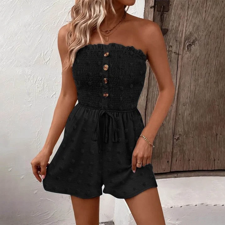 Liciana | Schulterfreier Rüschen-Romper mit Smokdetails