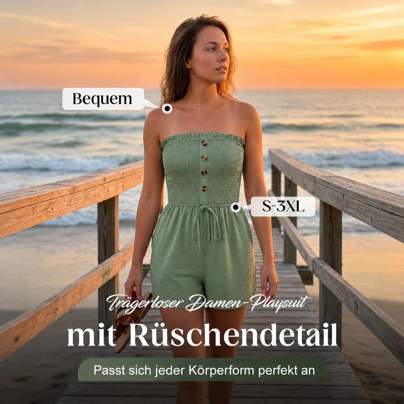 Liciana | Schulterfreier Rüschen-Romper mit Smokdetails