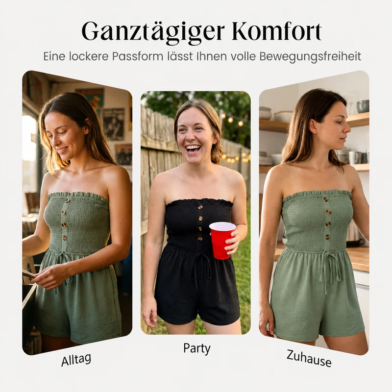 Liciana | Schulterfreier Rüschen-Romper mit Smokdetails