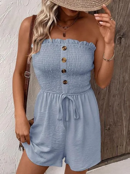 Liciana | Schulterfreier Rüschen-Romper mit Smokdetails