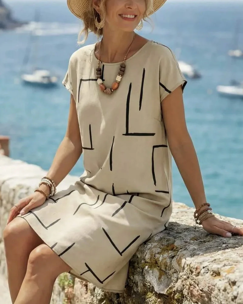 Rosavelle | Bequemes Sommerkleid mit abstraktem Linienprint