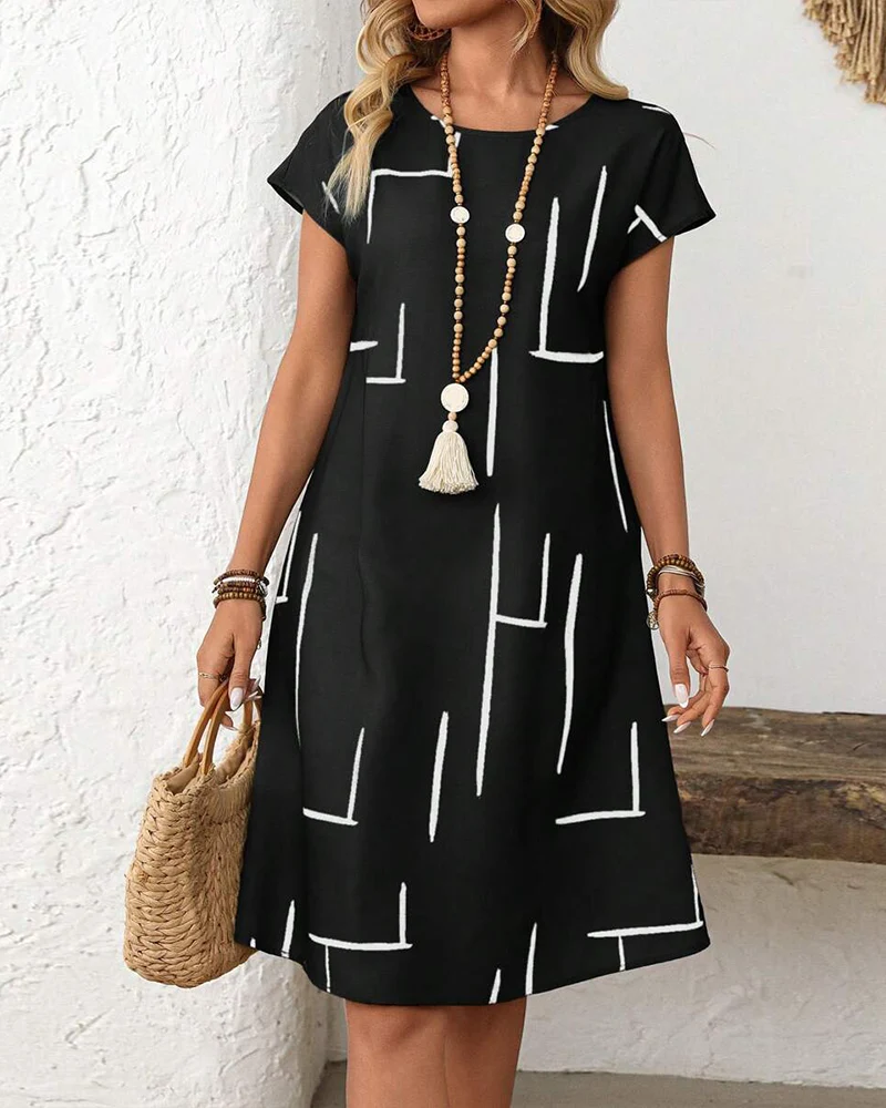 Rosavelle | Bequemes Sommerkleid mit abstraktem Linienprint