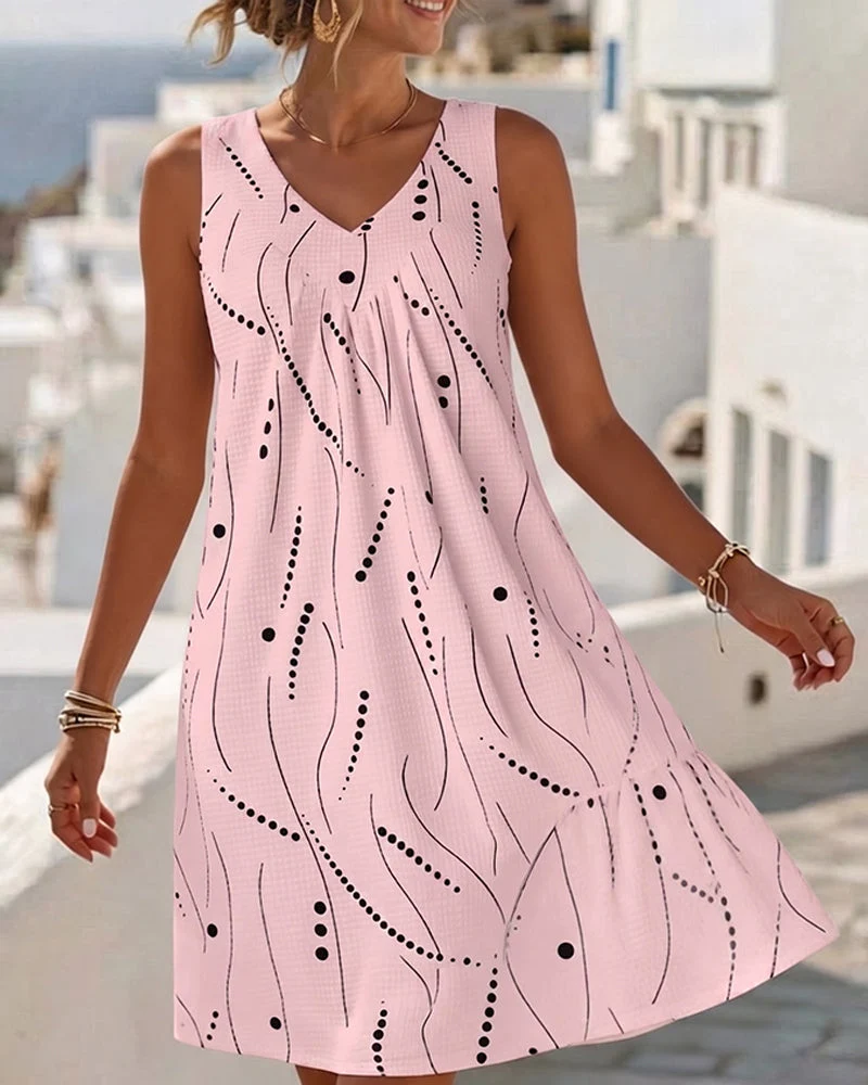 Ianelle | Fließendes V-Ausschnitt-Kleid mit ärmellosem Schnitt
