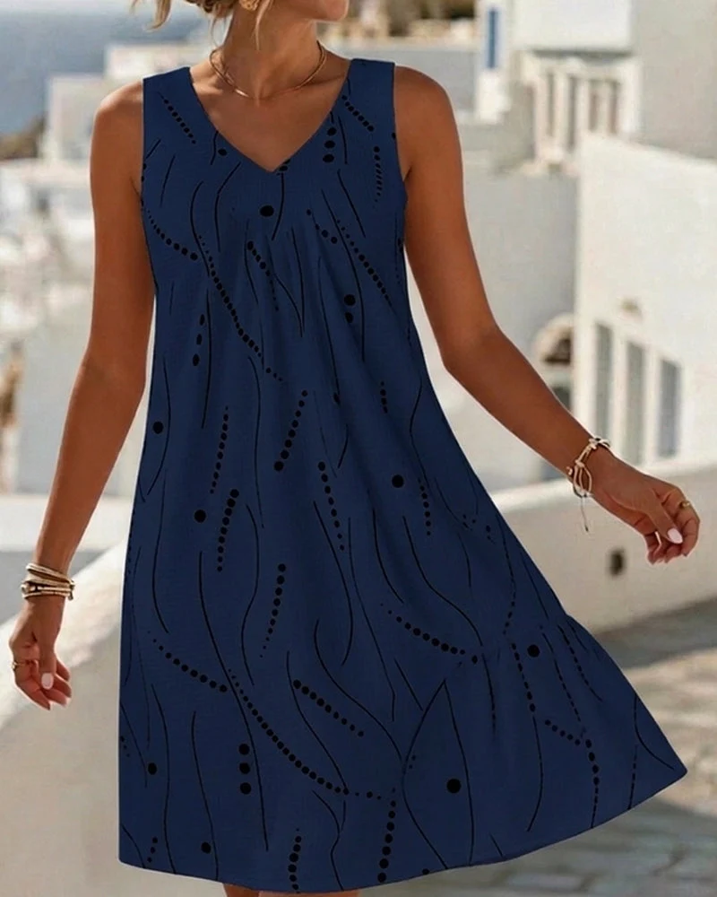 Ianelle | Fließendes V-Ausschnitt-Kleid mit ärmellosem Schnitt