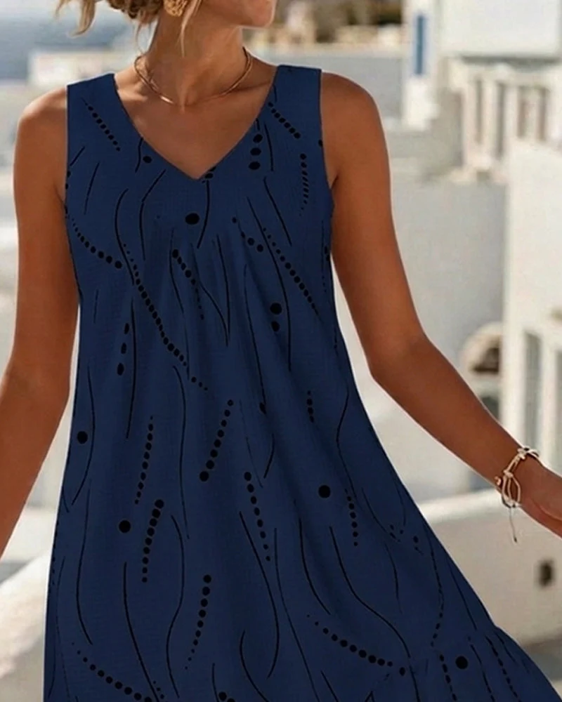 Ianelle | Fließendes V-Ausschnitt-Kleid mit ärmellosem Schnitt