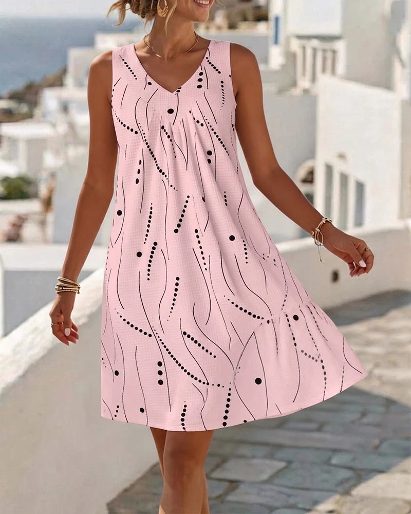 Ianelle | Fließendes V-Ausschnitt-Kleid mit ärmellosem Schnitt