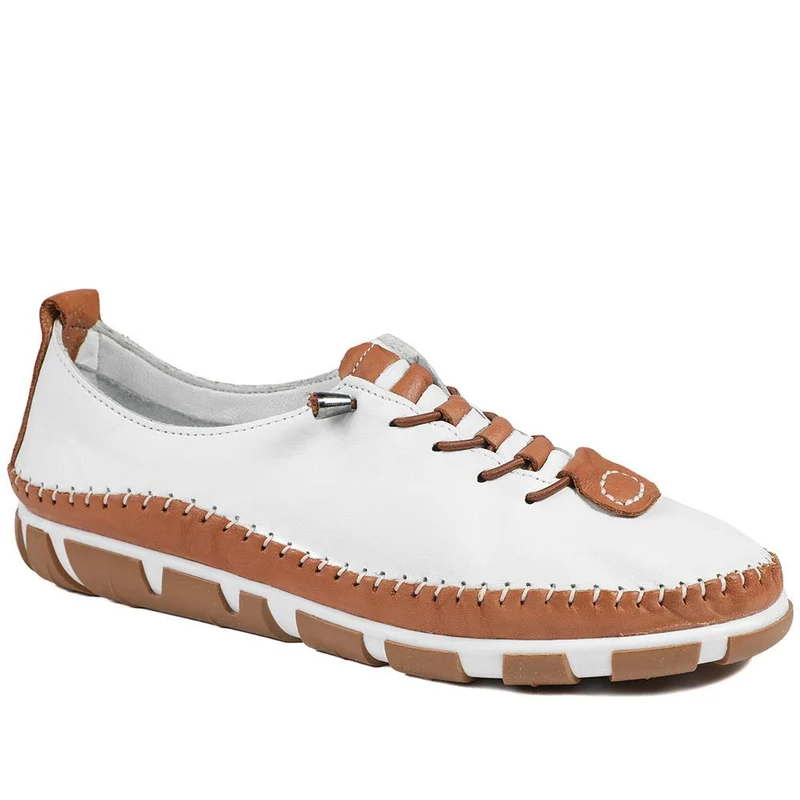 All Leather Lace Up Stitch Detail Shoes - GOKH43006 / 329 151