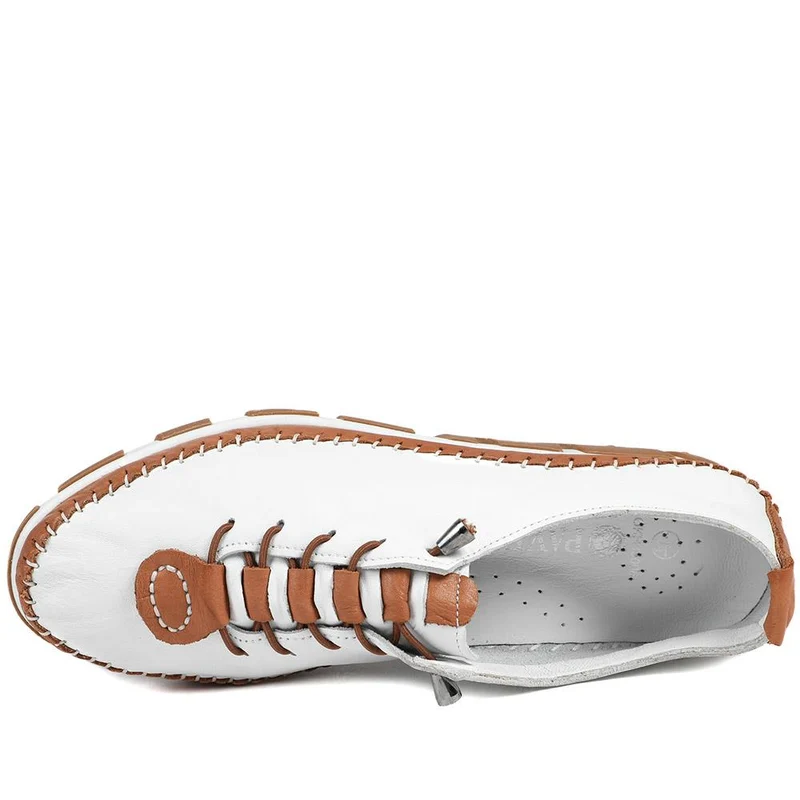 All Leather Lace Up Stitch Detail Shoes - GOKH43006 / 329 151 - White-Tan