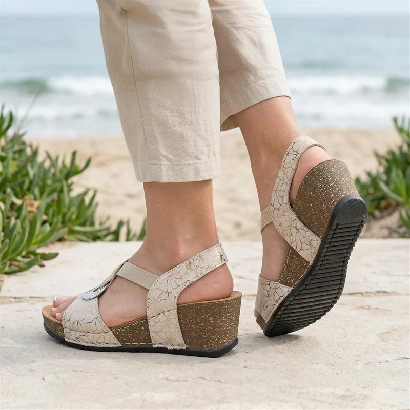 Fly Flot Wedge Heel Slingback Sandals - FLY43023 / 328 682 - Beige