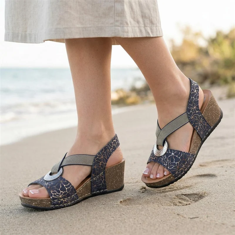 Fly Flot Wedge Heel Slingback Sandals - FLY43023 / 328 682 - Navy