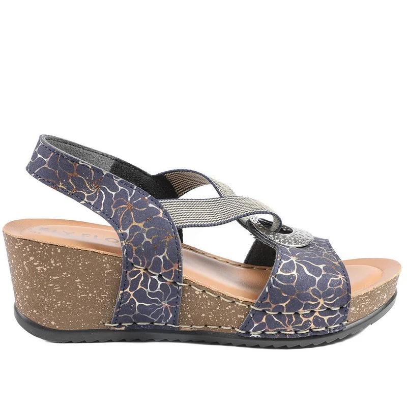 Fly Flot Wedge Heel Slingback Sandals - FLY43023 / 328 682 - Navy
