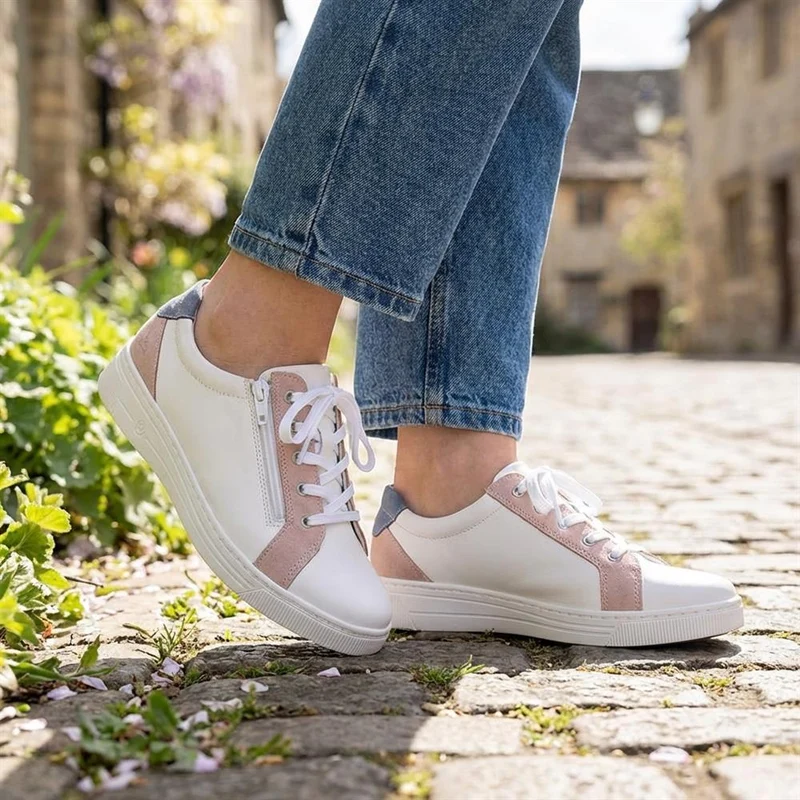 Fly Flot Leather Trainers with Functional Zip - CAL43001 / 329 364 - White Multi