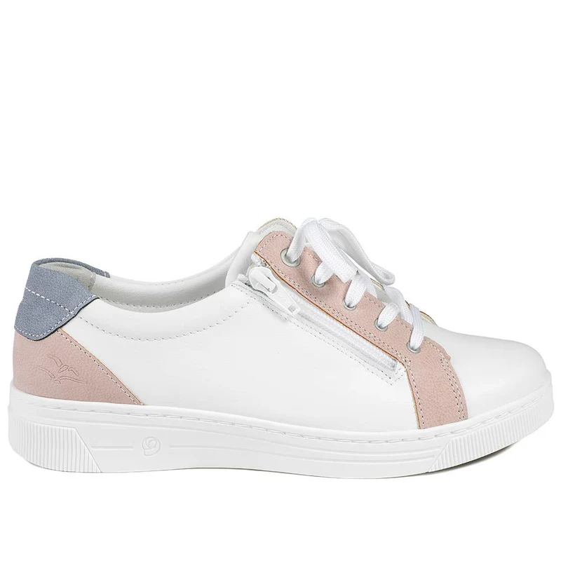 Fly Flot Leather Trainers with Functional Zip - CAL43001 / 329 364 - White Multi