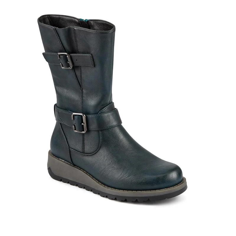 Dual Buckle Calf Length Boots - WK42018 / 328 044 - Teal