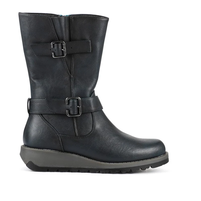 Dual Buckle Calf Length Boots - WK42018 / 328 044 - Teal