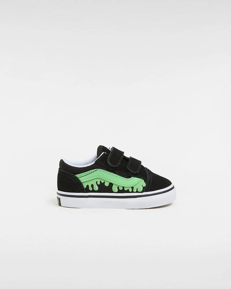 VANS Old Skool V Glow in The Dark Slime-Turnschuhe für Kleinkinder – Schwarz/Grün
