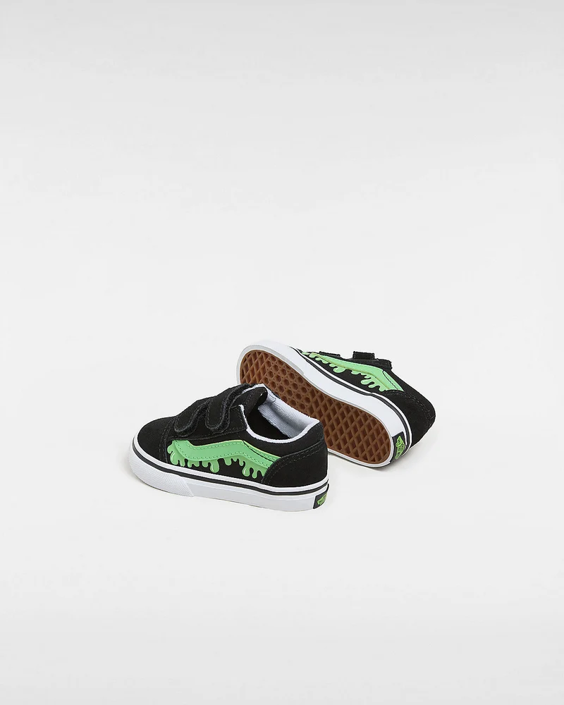 VANS Old Skool V Glow in The Dark Slime-Turnschuhe für Kleinkinder – Schwarz/Grün