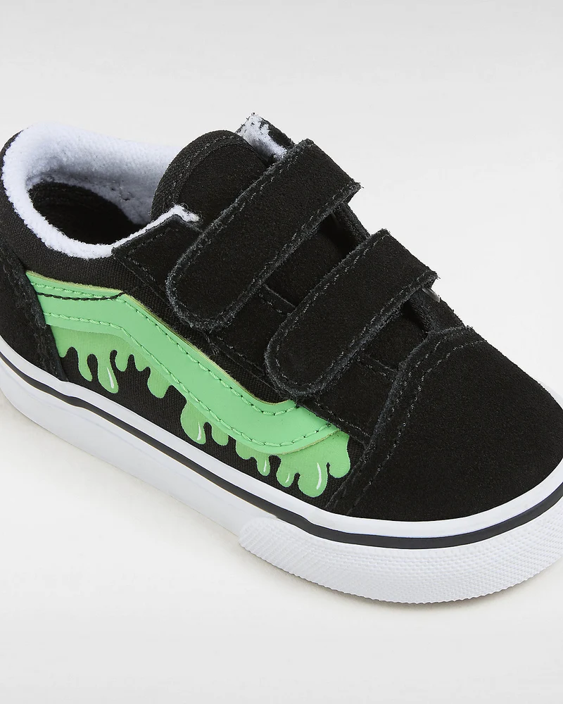 VANS Old Skool V Glow in The Dark Slime-Turnschuhe für Kleinkinder – Schwarz/Grün