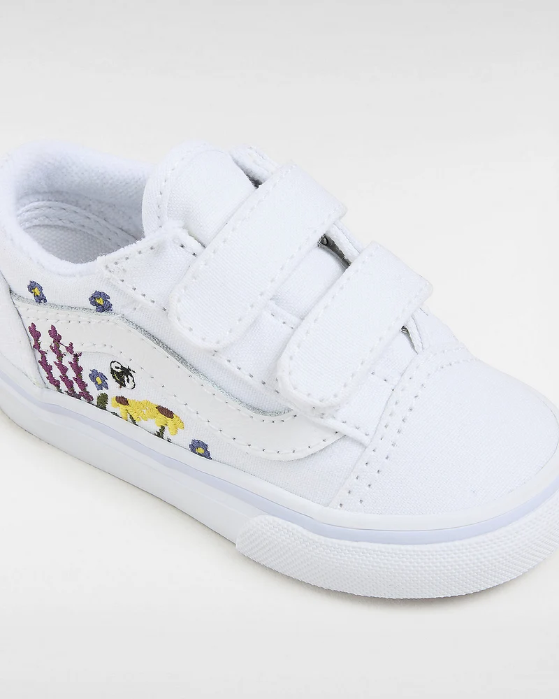 VANS Old Skool V-Turnschuhe mit Blumenstickerei für Kleinkinder – True White
