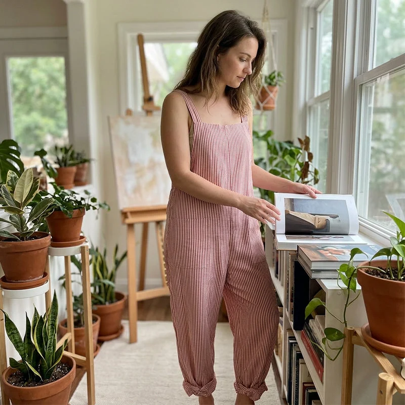 Lamjee | Gestreifter Casual-Jumpsuit mit schmalen Trägern