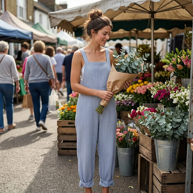 Lamjee | Gestreifter Casual-Jumpsuit mit schmalen Trägern