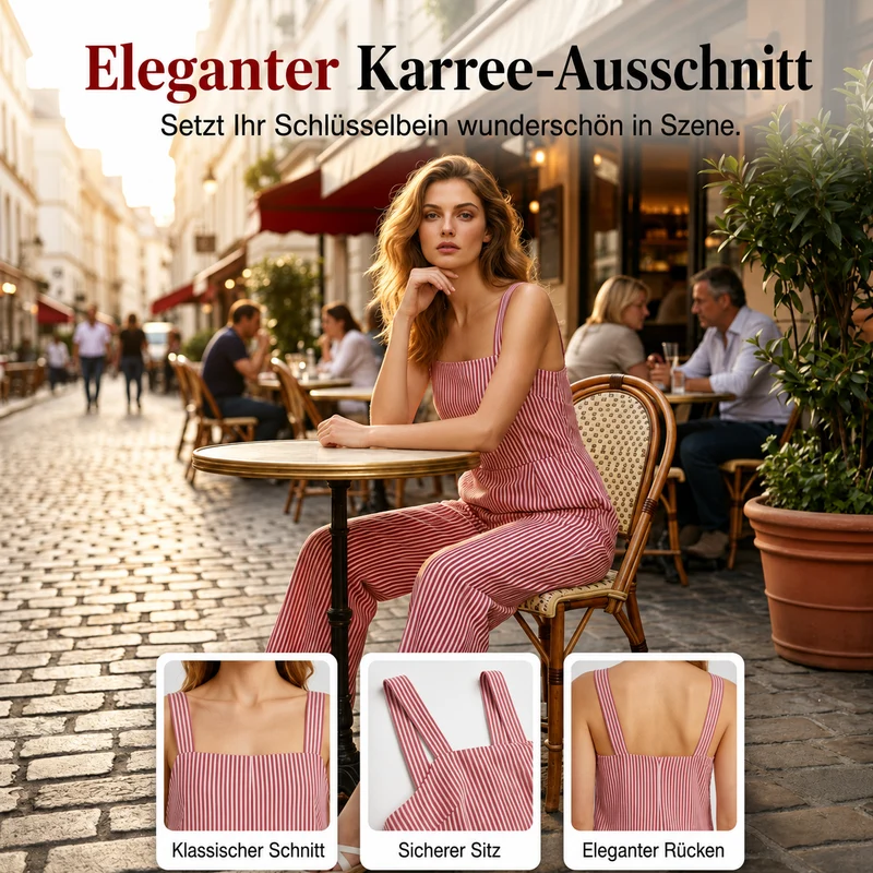 Lamjee | Gestreifter Casual-Jumpsuit mit schmalen Trägern