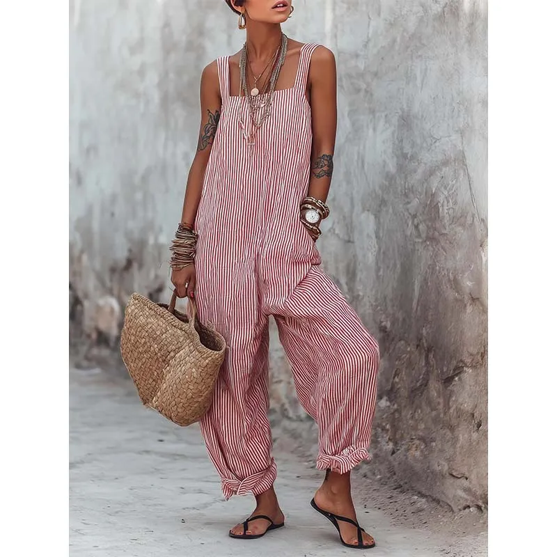 Lamjee | Gestreifter Casual-Jumpsuit mit schmalen Trägern