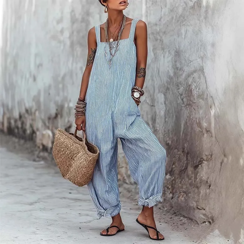 Lamjee | Gestreifter Casual-Jumpsuit mit schmalen Trägern