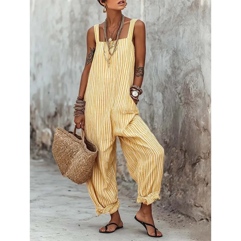 Lamjee | Gestreifter Casual-Jumpsuit mit schmalen Trägern