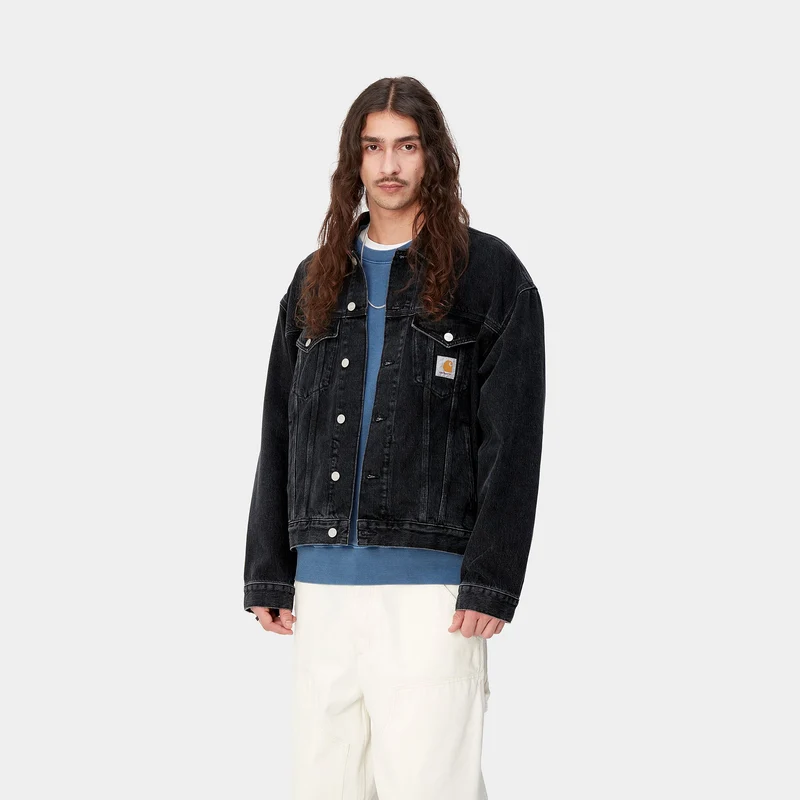 Carhartt WIP Herren Helston Jacke - Black Stone Washed
