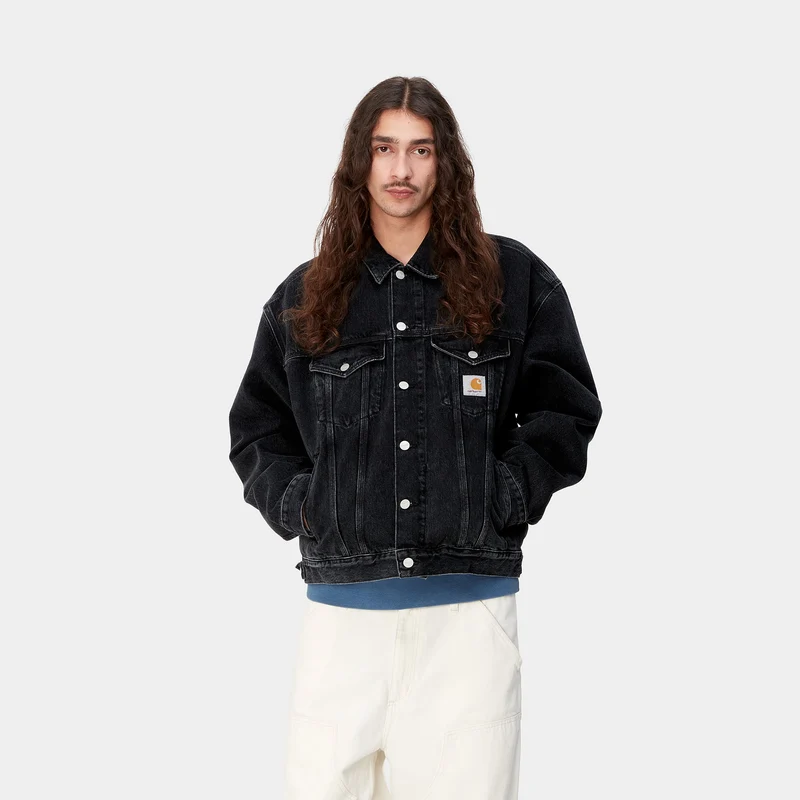 Carhartt WIP Herren Helston Jacke - Black Stone Washed