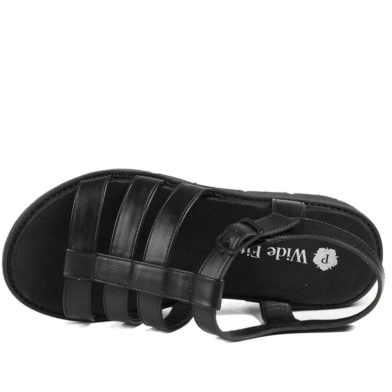 Wide Fit Wedged Fisherman Sandals - BAIZH43007 / 328 879 - Black