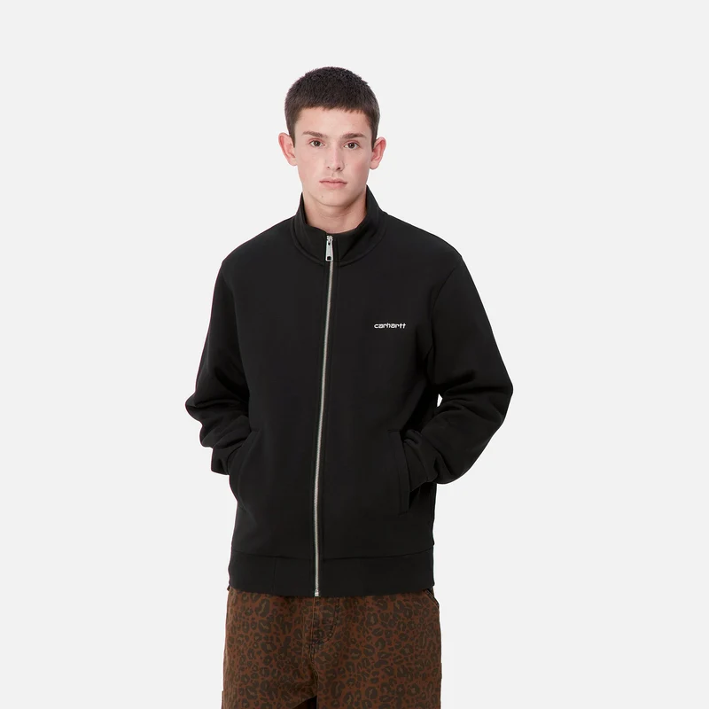 Carhartt WIP Herrenjacke mit aufgesticktem Schriftzug und Reißverschluss vorne - Schwarz