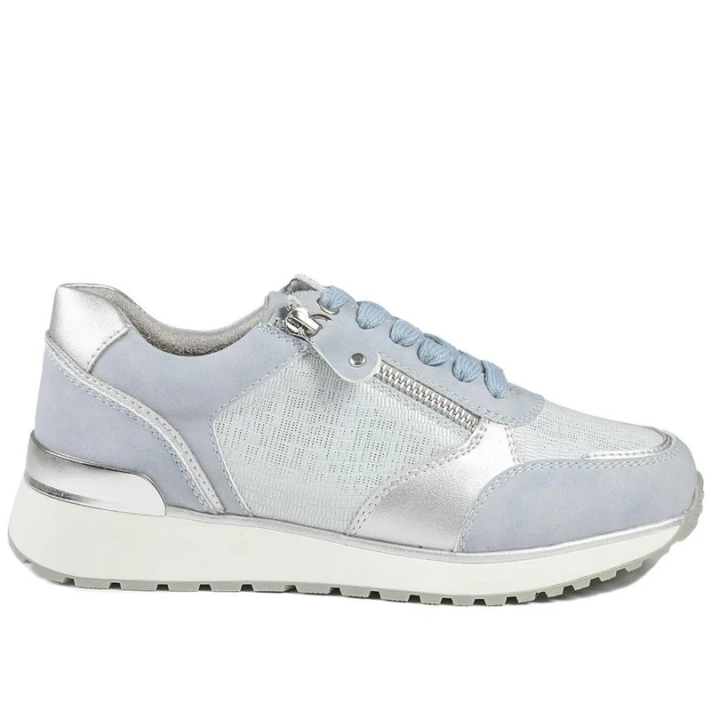 Wide Fit Zip & Lace Cushioned Trainers - WBINS43074 / 329 139 - Blue