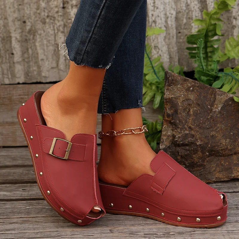 Aceifa | Damen-Pantoletten mit Plateau und Zierschnalle