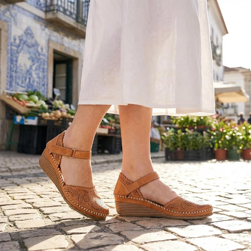 Casual Leather Touch Fasten Mary Janes - METIN41008 / 327 207 - Tan