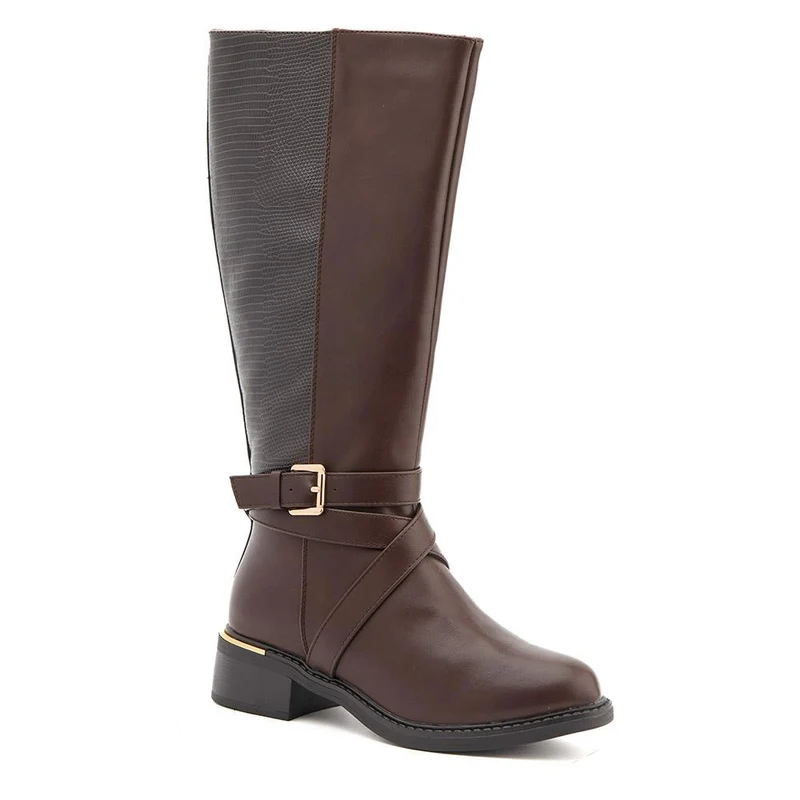 Buckled Calf-Length Boots - WBINS40109 / 325 985 - Brown