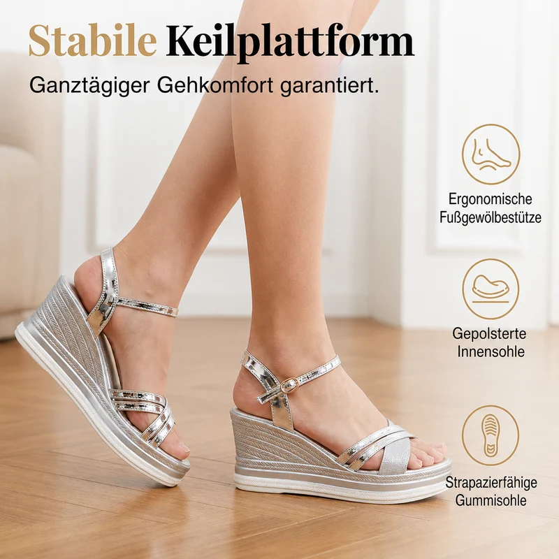 Noveema | Keilsandalen mit Knöchelriemen und offener Zehenpartie