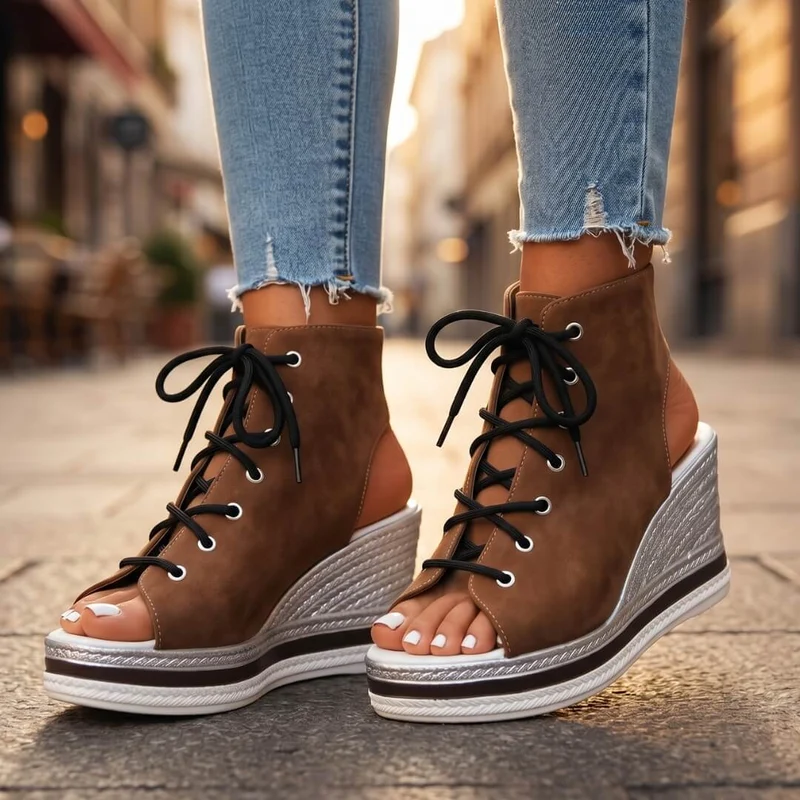 Reafee | Bequeme Plateau-Sandalen mit Schnürdetail
