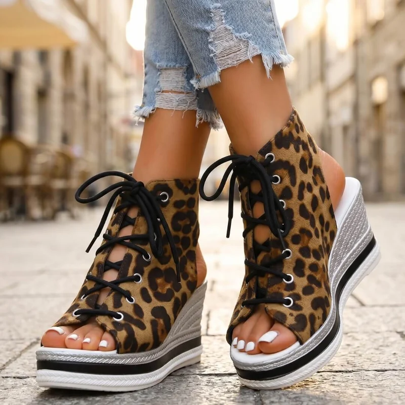 Reafee | Bequeme Plateau-Sandalen mit Schnürdetail