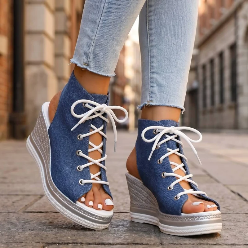 Reafee | Bequeme Plateau-Sandalen mit Schnürdetail