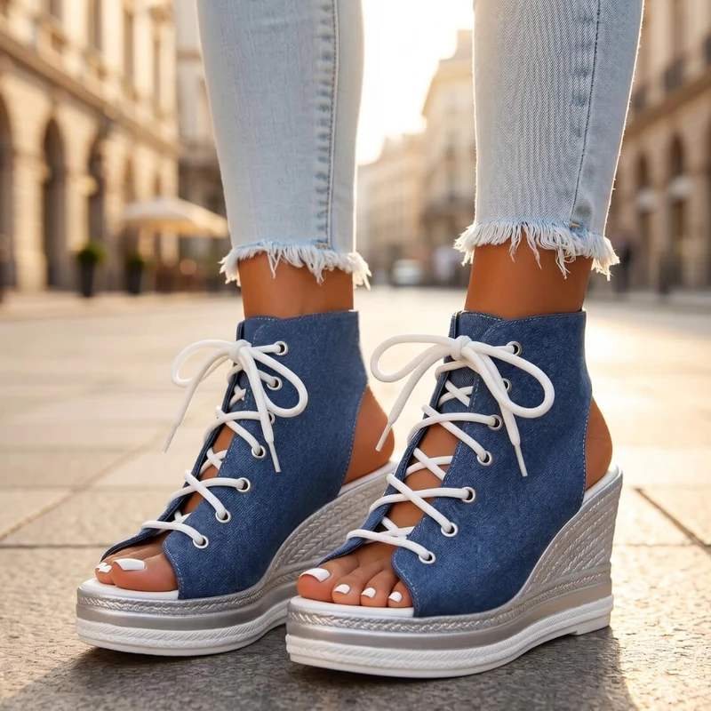 Reafee | Bequeme Plateau-Sandalen mit Schnürdetail