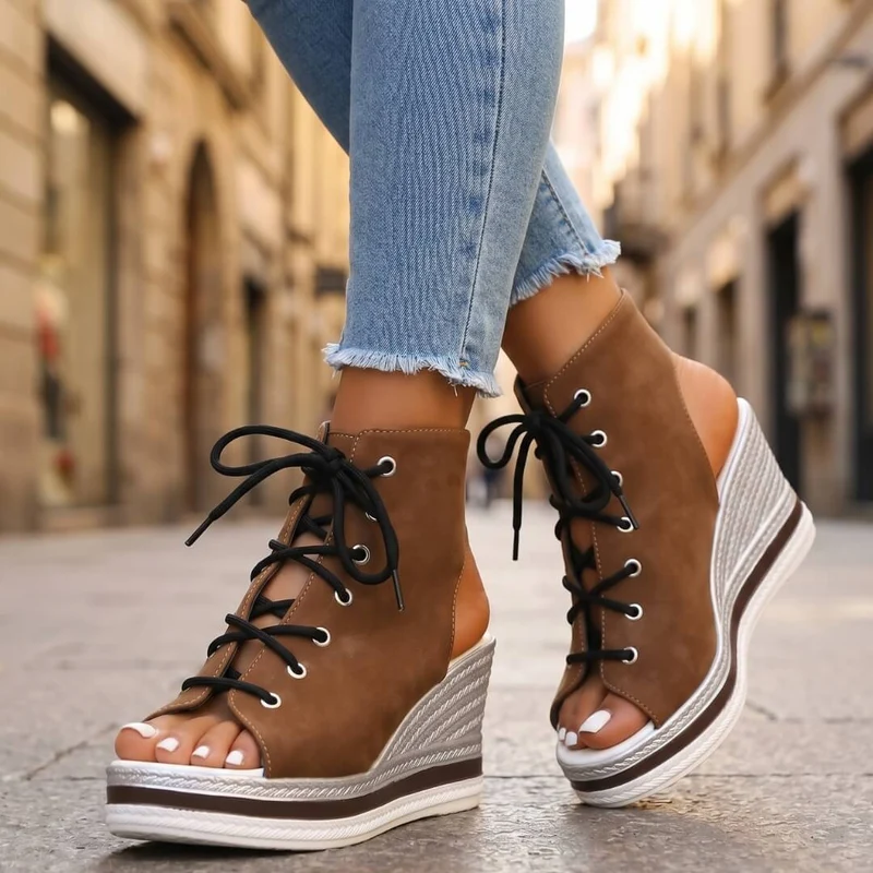 Reafee | Bequeme Plateau-Sandalen mit Schnürdetail