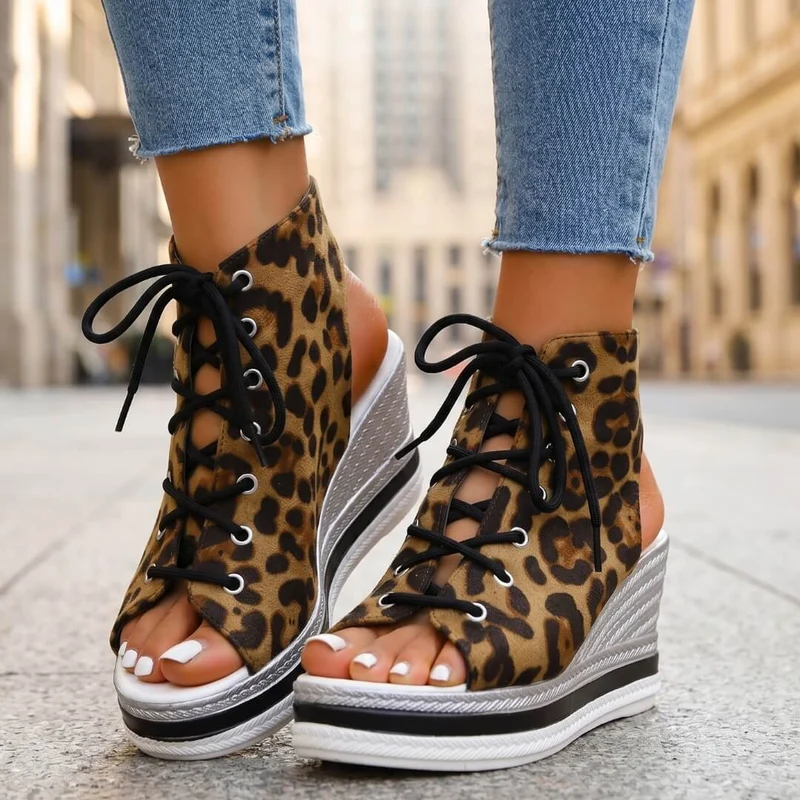 Reafee | Bequeme Plateau-Sandalen mit Schnürdetail