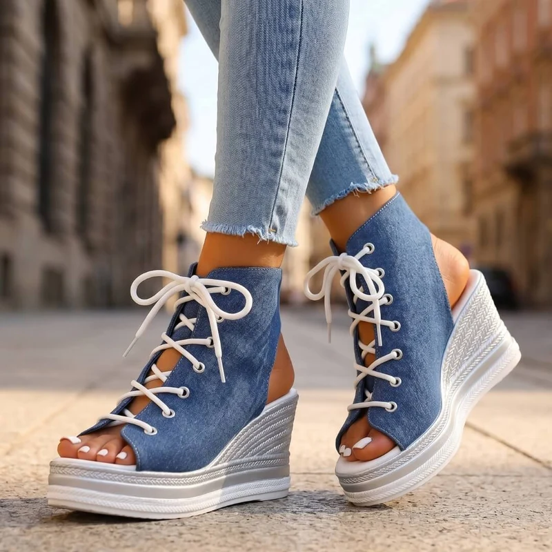 Reafee | Bequeme Plateau-Sandalen mit Schnürdetail