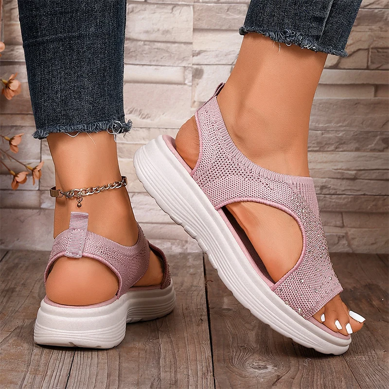 Aoreda | Bequeme Plateau-Sandalen mit Glitzerakzenten