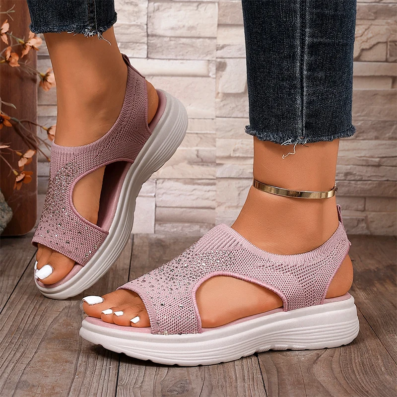 Aoreda | Bequeme Plateau-Sandalen mit Glitzerakzenten